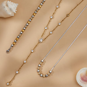 Crystal Heart Bracelet and Necklace Collection in Mixed Metals