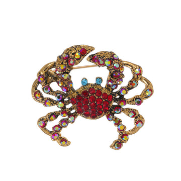 Blue Crystal Crab Brooch Pin with Curved Claws