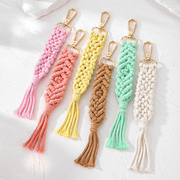 Gold Tone Braided Macrame Tassel Clip Keychains in Six Pastel Colors
