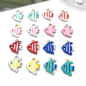 Double-Sided Enamel Fish Charm in Stainless Steel, 16 Colors