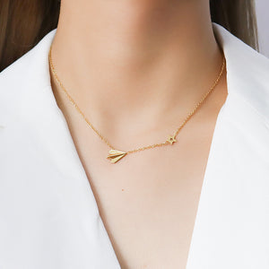 Paper Airplane Star Charm Necklace in Gold Steel Rose Gold