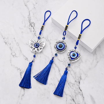 Blue Evil Eye Tassel Hanging Charms in 12 Pictured Designs