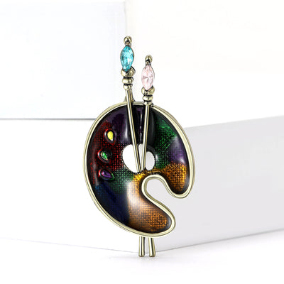 artist palette and brushes brooch group view