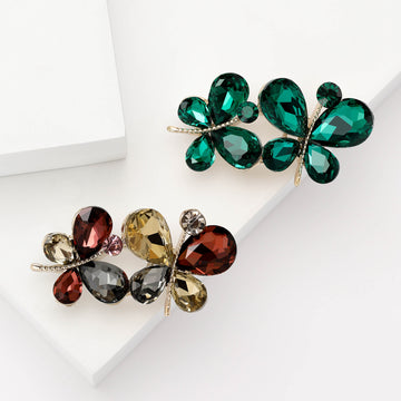 Pair of Crystal Butterflies Brooch in Green or Multicolor