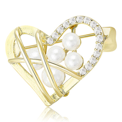 Pearl Openwork Heart Brooch isolated front view