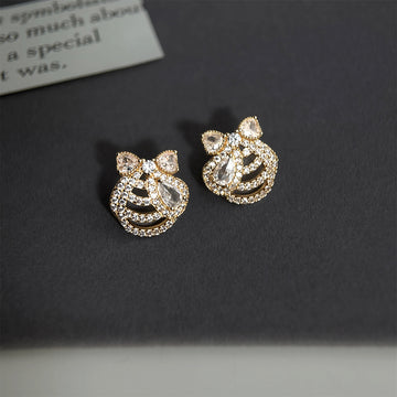 Gold Bow Shell Pave Stud Clip Earrings Two Styles Set