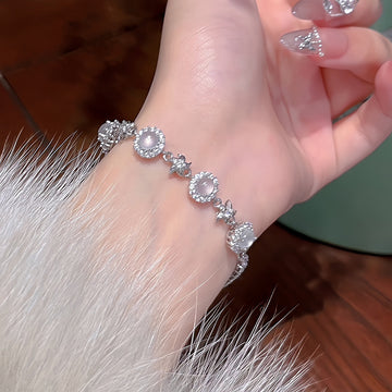 Silver Milky Round Halo Star Spacer Chain Bracelet
