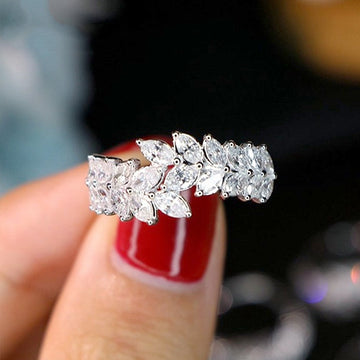 Gold White Tone Marquise Leaf Wheat Band Ring Sizes 6-10