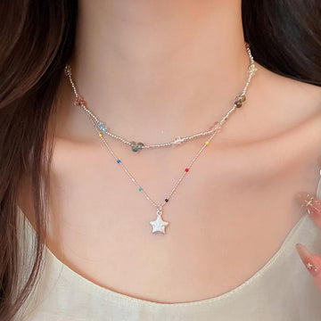 Colorful Bead Star and Pearl Pendant Necklaces Two Styles