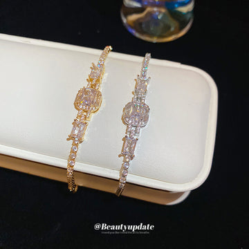 Silver Tone Rectangle Crystal Link Slider Bracelet With Unlisted Gold