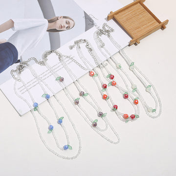 Layered Seed Bead Necklace With Fruit Charm Beads And Lobster Clasp