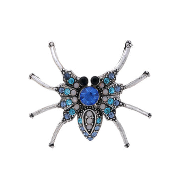 Blue Silver Tone Spider Crystal Two Designs Metal Brooch Pin