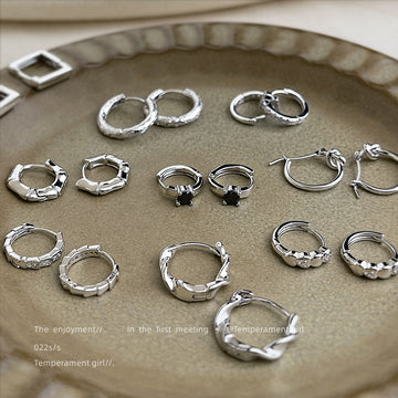 Silver Mini Huggie Hoop Assortment CZ Knot Bamboo Mix