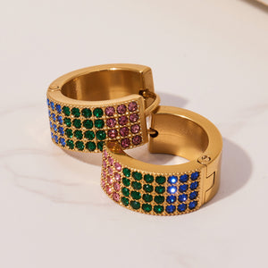 Four Row Crystal Hoop Earrings in Seven Colors and Three Sizes