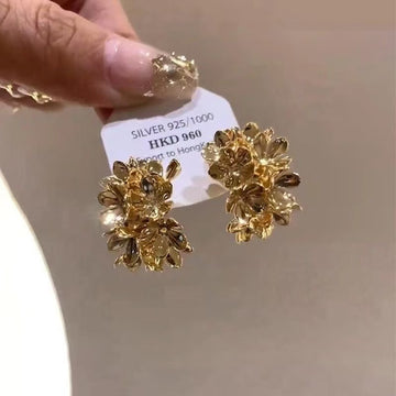Gold Tone Layered Flower Stud Earrings for Women Fashion Jewelry