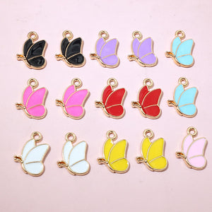Small Enamel Butterfly Charms in Nine Colors, Gold-Tone Zinc Alloy