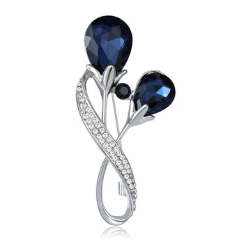 Silver Tulip Crystal Brooch Teardrop Purple Blue Colors