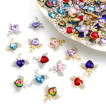 Crystal-Accented Gold Silver Heart Alloy Charms in 14 Styles