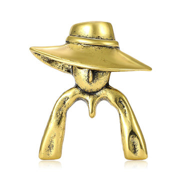 Wide Brim Hat Figure Brooch in Gold or Silver Decorative Lapel Pin