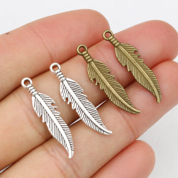 Curved Feather Charms in Antique Bronze and Silver