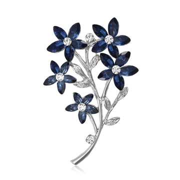 Crystal Flower Branch Brooch In Blue And Amber Decorative Lapel Pin