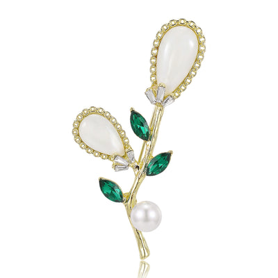 White Petal Stem brooch front view on a white background