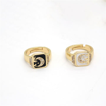 Gold Tone Moon and Stars Adjustable Signet Rings in Two Colors