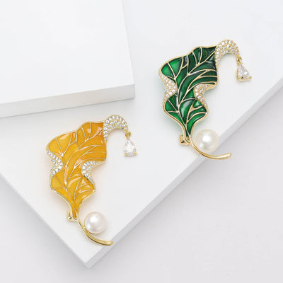 Ginkgo Leaf brooch shown from the front