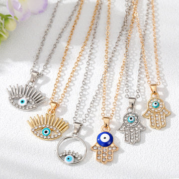 Gold and Silver Tone Crystal Evil Eye and Hamsa Necklaces