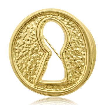 Gold Tone Hammered Round Keyhole Circle Brooch Pin
