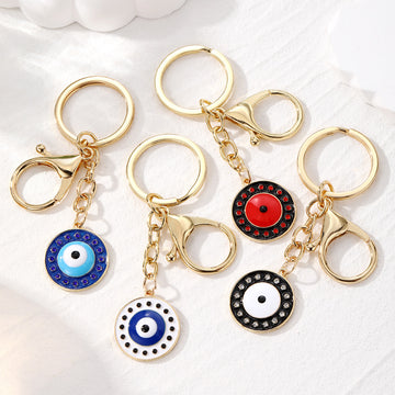Gold Tone Rhinestone Evil Eye Enamel Keychain 4 Styles