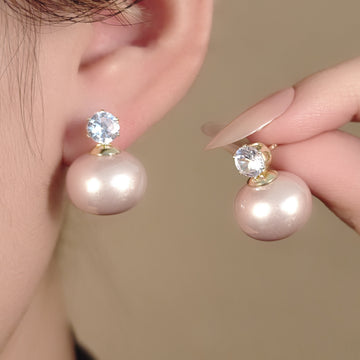 Pink Pearl Look Clear Round Top Classic Stud Earrings