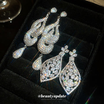 Crystal Openwork Drop Earrings in Two Silver Tone Shapes