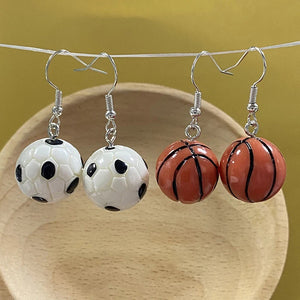 Resin Soccer or Basketball Ball Drop Earrings with Fishhook Wires