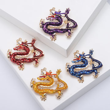 Coiled Dragon Enamel Brooch in Yellow Purple Red or Blue