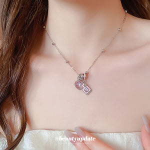 Silver Pink Heart Charm Necklace Envelope Charm Beaded Chain