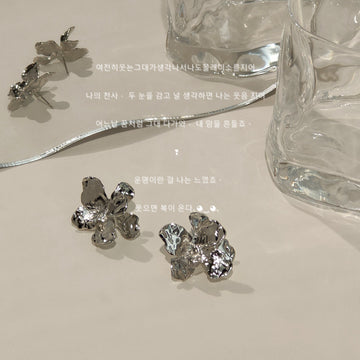 Silver Liquid Metal Irregular Flower Stud Earrings