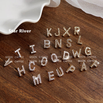 Gold Tone Micro Pave Initial Letter Stud Earrings 26 Styles