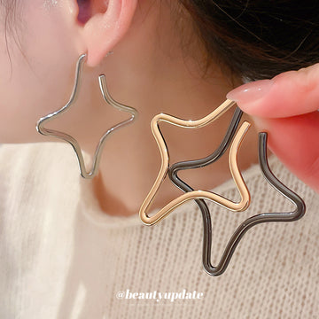 Open Star Outline Earrings in Gold Gunmetal and Silver Tones
