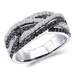 White Gold Tone Black White Interwoven Crystal Band 6-10
