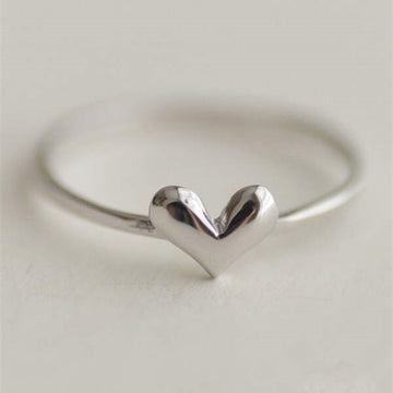 White Metal Polished Heart Motif Thin Band Ring Alloy