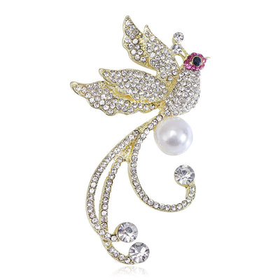 Crystal Phoenix and Pearl Brooch front view