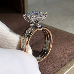 Round Clear Stone Halo Two-Ring Set In Three Metal Finishes