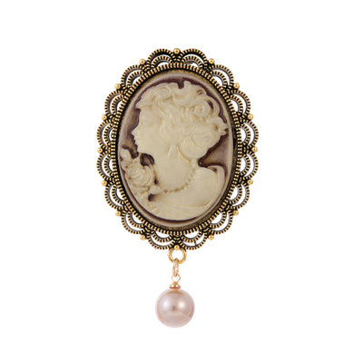 Front product view of the cameo portrait brooch pin in gold