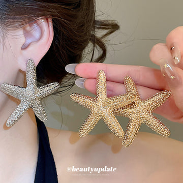 Textured Starfish Stud Earrings in Gold and Silver Tones