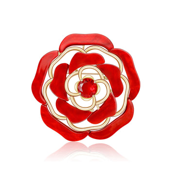 Openwork Acrylic Rose Brooch Crystal Center Four Colors