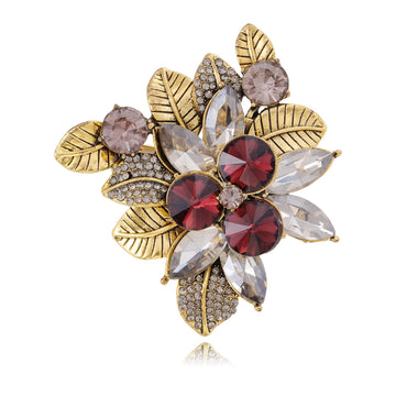 Flower Crystal Metal Brooch Pin 5.7 x 5.2 cm for Jackets and Lapels