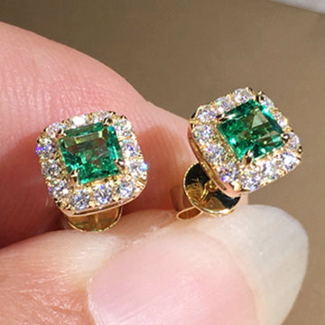 Square Halo Stud Earrings In Six Stone And Finish Variants