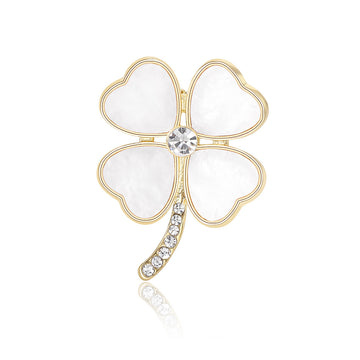 Open Four Leaf Clover Brooch Pin in Gold or Silver Tone