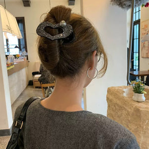 Rhinestone Hollow Heart Pearl Hair Claw Clip 2 Colors